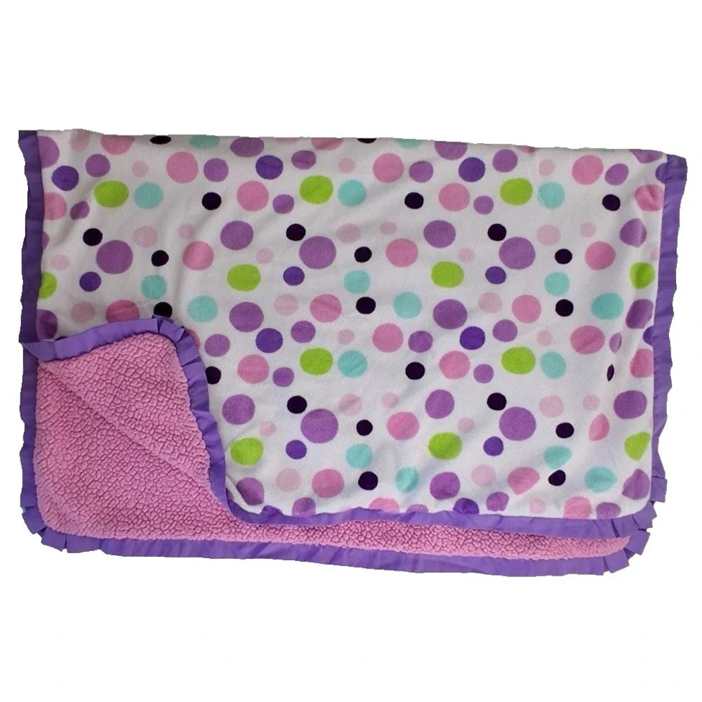 Carter's Polka Dot Baby Girl Blanket Pink Sherpa Purple Blue Green Ruffled Edge